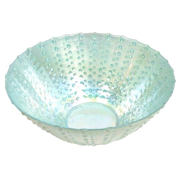 Three Hands Bumpy Glass Hand Painted Bowl Made in Turkey Scalloped Hobnail 11x6 - Picture 4 of 9